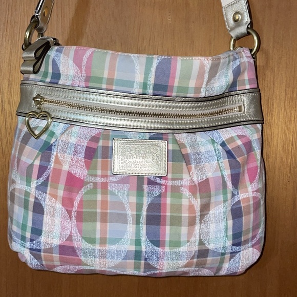 •COACH•POPPY DAISY MADRAS SIGNATURE "C" CANVAS SHOULDER/CROSSBODY BAG EUC - Picture 5 of 11